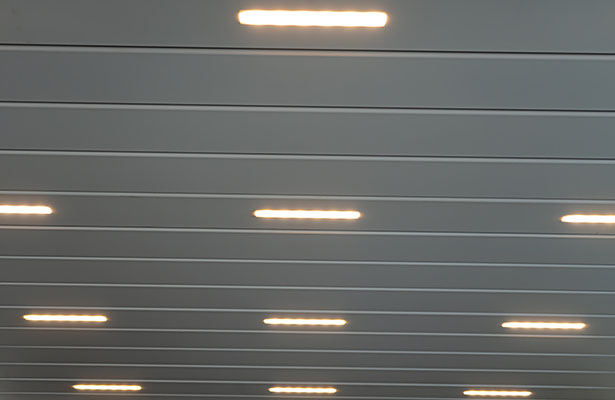 warm white led lights placed at regular distance on aluminium louvers